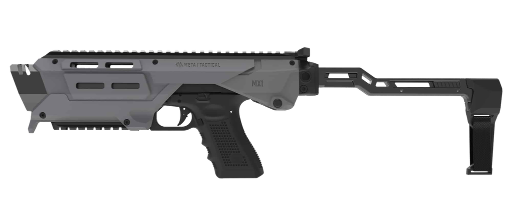 META TACTICAL LLC MX1-PS-GY MX-1 CONVERSION KIT COMPATIBLE W/GLOCK, GRAY ALUMINUM FRAME W/M-LOK & PICATINNY RAIL, BLACK POLYMER FOLDING STABILIZER 1