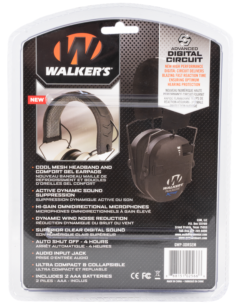 WALKER'S GWPXDRSEM RAZOR X-TRM DIGITAL ELECTRONIC MUFF 21 DB OVER THE HEAD BLACK POLYMER 1