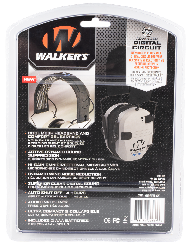WALKER'S GWPXDRSEMG RAZOR X-TRM DIGITAL ELECTRONIC MUFF 21 DB OVER THE HEAD GRAY/BLACK POLYMER 1