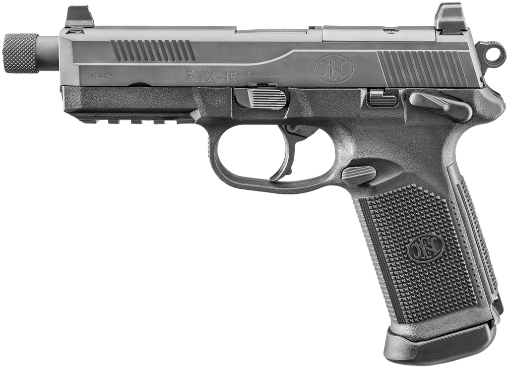FN 66102271 FNX W/OPTIC 45 ACP 15+1 5.30" BLACK STEEL THREADED BARREL, OPTIC READY/SERRATED STAINLESS STEEL SLIDE & POLYMER FRAME W/PICATINNY RAIL, HOLOSUN 407C RED DOT, AMBIDEXTROUS 1