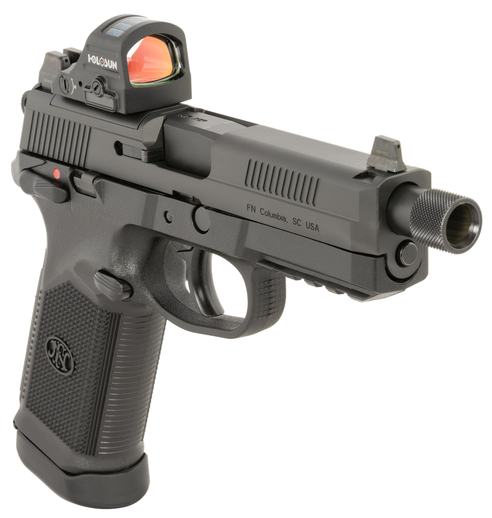 FN 66102271 FNX W/OPTIC 45 ACP 15+1 5.30" BLACK STEEL THREADED BARREL, OPTIC READY/SERRATED STAINLESS STEEL SLIDE & POLYMER FRAME W/PICATINNY RAIL, HOLOSUN 407C RED DOT, AMBIDEXTROUS 2