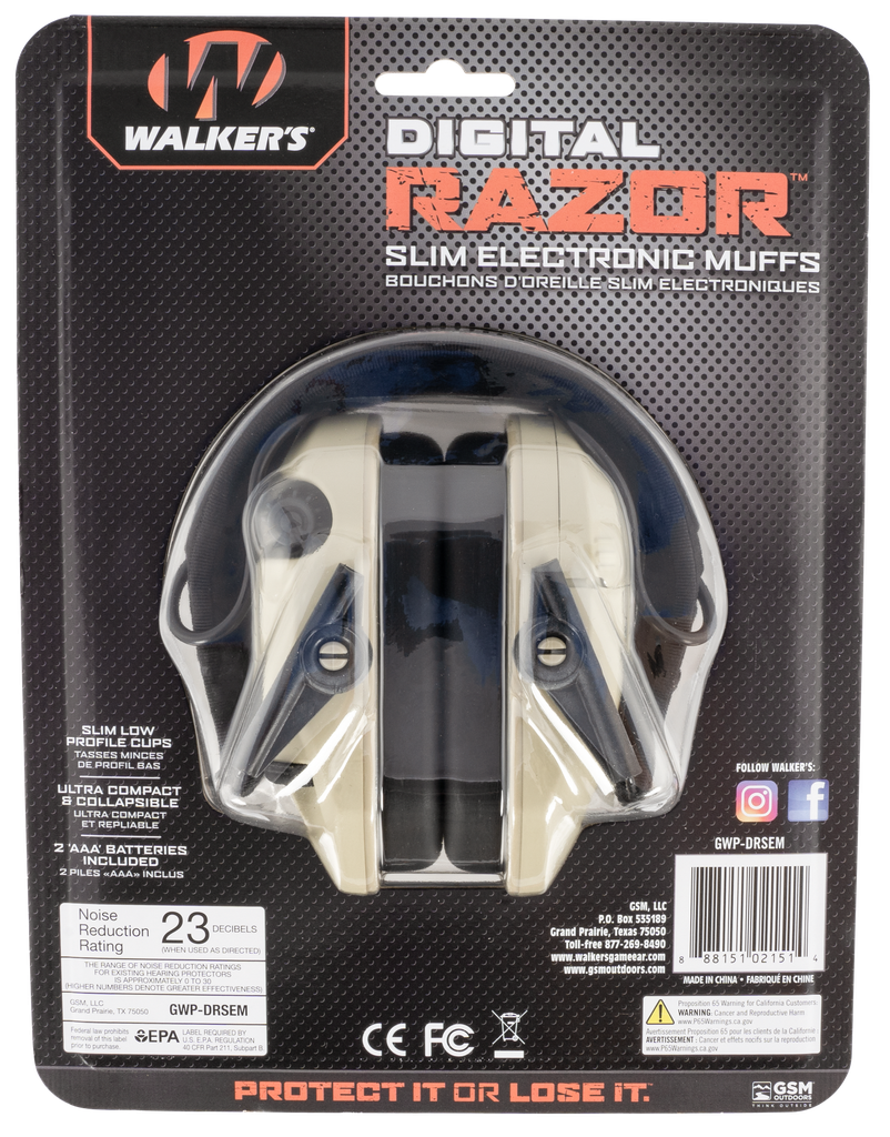 WALKER'S GWPDRSEM RAZOR PRO DIGITAL ELECTRONIC MUFF 23 DB OVER THE HEAD BONE/BLACK POLYMER 1