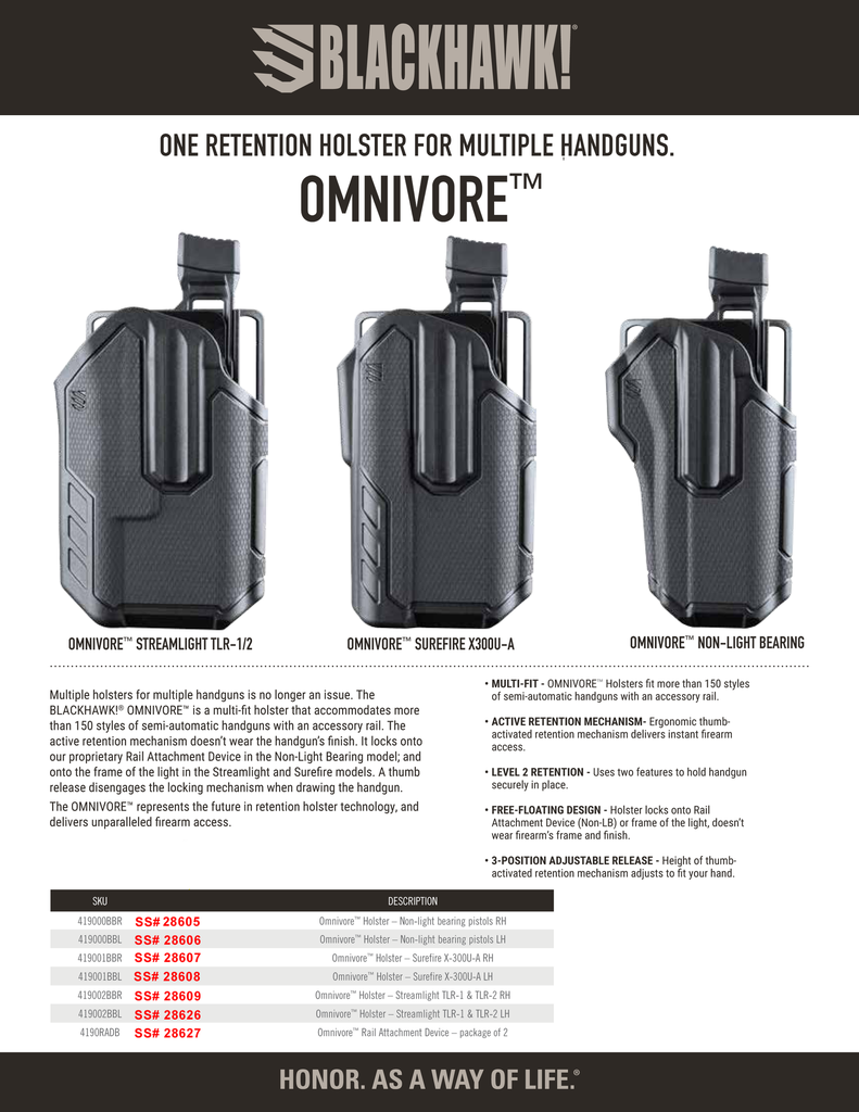 BLACKHAWK 419000BBL OMNIVORE  OWB BLACK PLASTIC BELT SLIDE FITS MOST SEMI-AUTOS, LEFT HAND 2