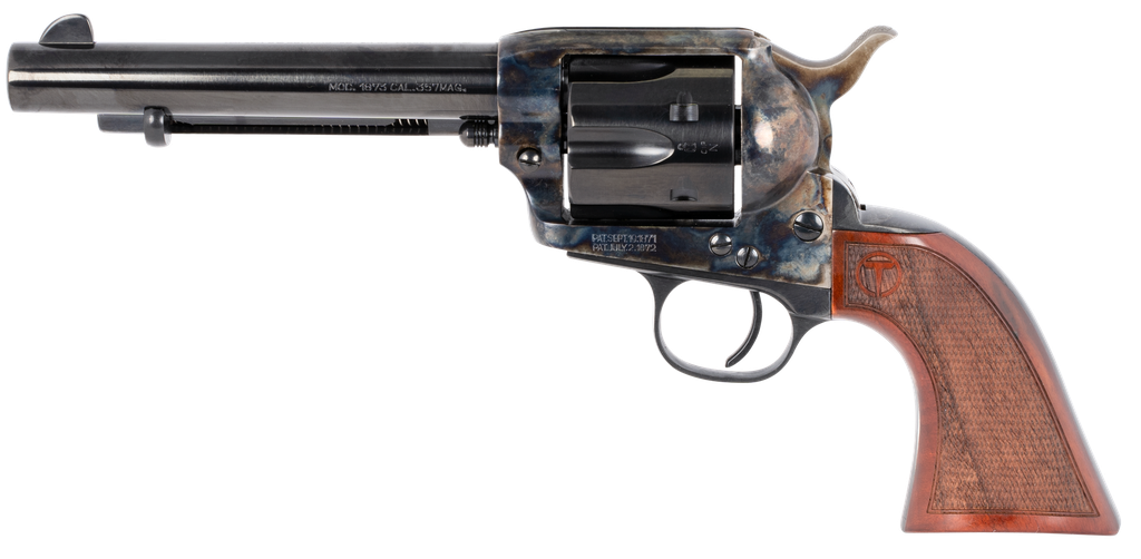 TAYLORS & COMPANY 550811 SMOKE WAGON  357 MAG CALIBER WITH 5.50" BLUED FINISH BARREL, 6RD CAPACITY BLUED FINISH CYLINDER, COLOR CASE HARDENED FINISH STEEL FRAME & CHECKERED WALNUT GRIP 1