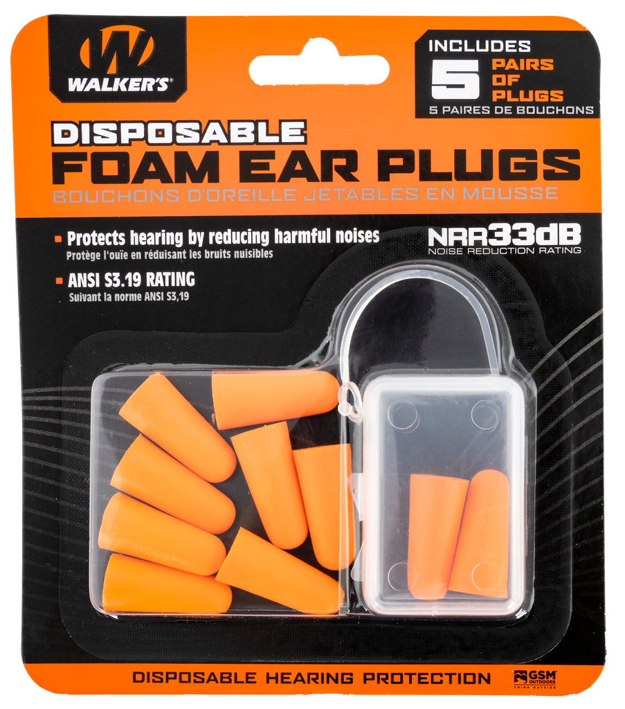 WALKER'S GWPFP5PK FOAM EAR PLUGS  FOAM 32 DB IN THE EAR ORANGE ADULT 5 PAIR 1