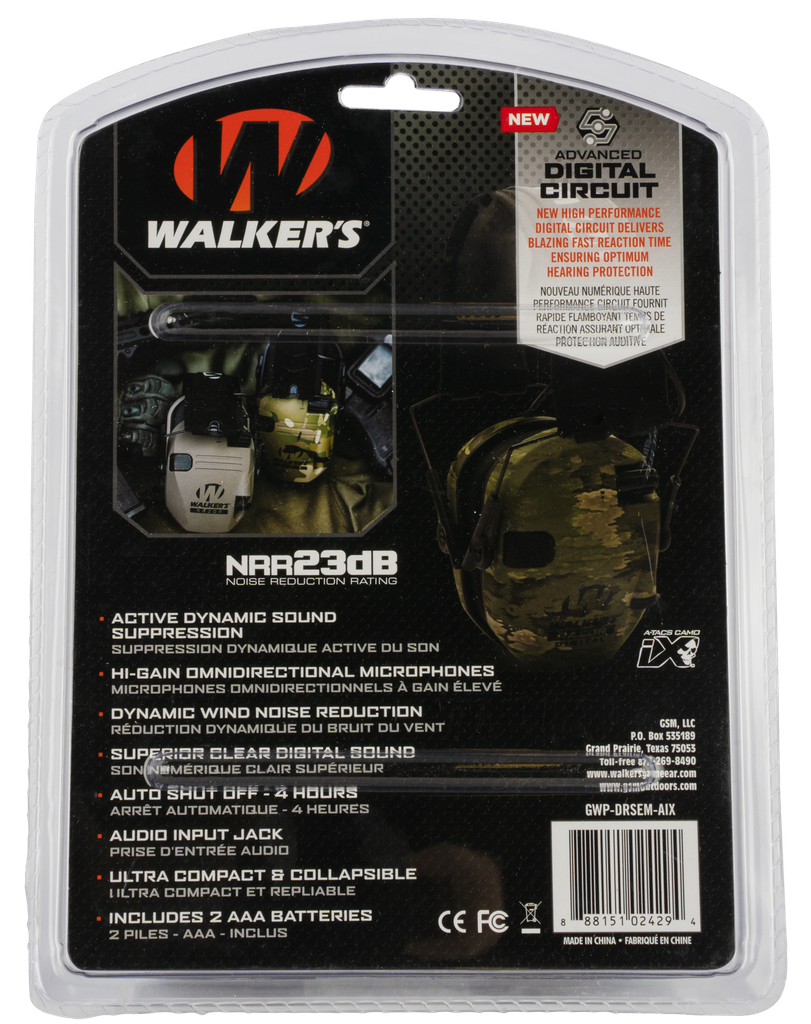 WALKER'S GWPDRSEMAIX RAZOR PRO DIGITAL ELECTRONIC MUFF POLYMER 23 DB OVER THE HEAD ATACS-IX CAMO/BLACK ADULT 1