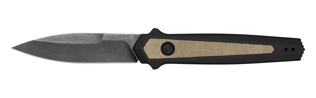 KERSHAW  LAUNCH 15 FULL SIZE 3.50" FOLDING SPEAR POINT PLAIN BLACK OXIDE BLACKWASH CPM MAGNACUT STEEL BLADE/BLACK ANODIZED W/TAN CANVAS ALUMINUM W/MICARTA INSERTS HANDLE INCLUDES POCKET CLIP 1