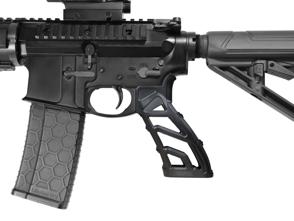 ADAPTIVE TACTICAL AT01900 LIGHTWEIGHT TACTICAL GRIP (LTG)  SKELETONIZED BLACK POLYMER, 25 DEGREE GRIP ANGLE, FITS AR PLATFORM 1