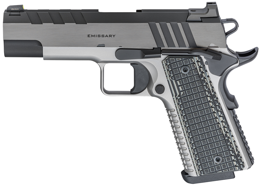 SPRINGFIELD ARMORY PX9217L 1911 EMISSARY 9MM LUGER 9+1 4.25" BULL BARREL,  STAINLESS STEEL FRAME W/ BEAVERTAIL, SERRATED BLUED CARBON STEEL SLIDE, BLACK VZ THIN-LINE G10 GRIP 1