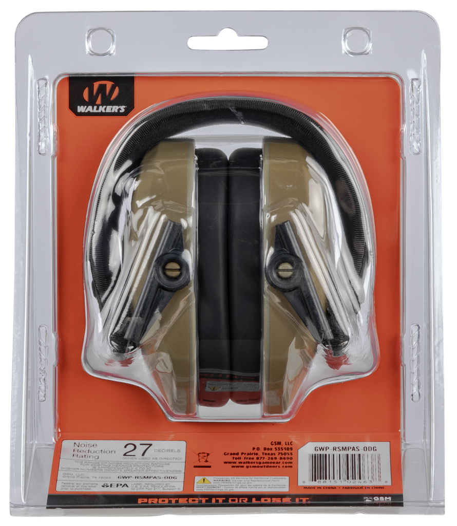 WALKER'S GWPRSMPASODG RAZOR SLIM PASSIVE MUFF 27 DB OVER THE HEAD OD GREEN/BLACK POLYMER 1