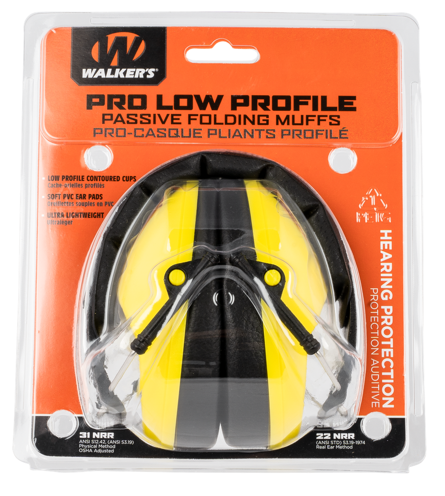 WALKER'S GWPFPM1YL PRO LOW PROFILE PASSIVE MUFF 22 DB OVER THE HEAD BLACK/YELLOW POLYMER 1