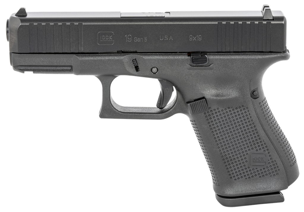 GLOCK UA195S203 G19 GEN5 COMPACT 9MM LUGER  4.02" GLOCK MARKSMAN BARREL 15+1, BLACK FRAME & NDLC SLIDE, MODULAR BACKSTRAP, AMBIDEXTROUS MAG. CATCH & SLIDE STOP, SAFE ACTION TRIGGER (US MADE) 1