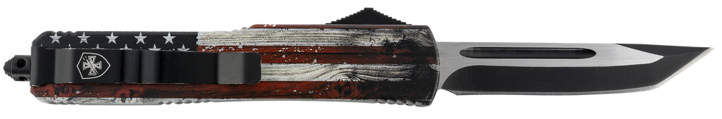 TEMPLAR KNIFE MWUS231 WOOD US FLAG SLIM 3.50" TANTO PLAIN BLACK 440C STAINLESS STEEL PAINTED WOOD GRAIN US FLAG ZINC ALUMINUM ALLOY HANDLE OTF 1