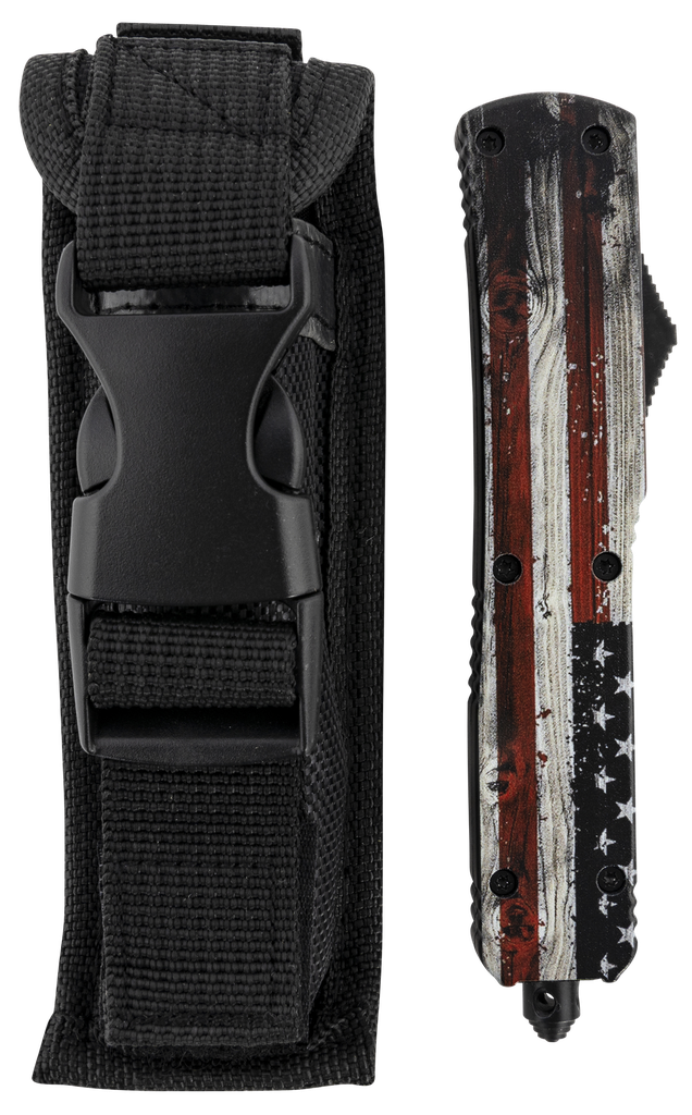 TEMPLAR KNIFE MWUS231 WOOD US FLAG SLIM 3.50" TANTO PLAIN BLACK 440C STAINLESS STEEL PAINTED WOOD GRAIN US FLAG ZINC ALUMINUM ALLOY HANDLE OTF 2