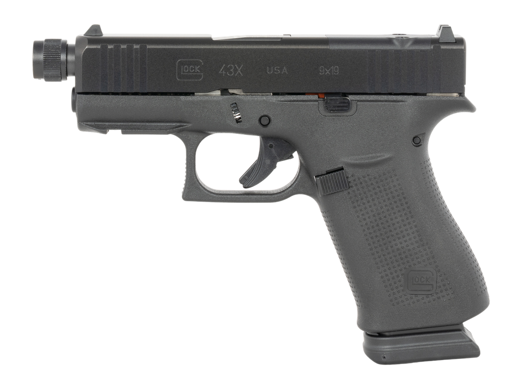 GLK43X GLOCK UX4350203FRMOSTB G43X MOS SLIM SUB-COMPACT 9MM LUGER 15+1 3.41" BLACK THREADED BARREL, STEEL OPTIC READY/SERRATED SLIDE, POLYMER FRAME W/ACCESSORY RAIL, AMBIDEXTROUS 1