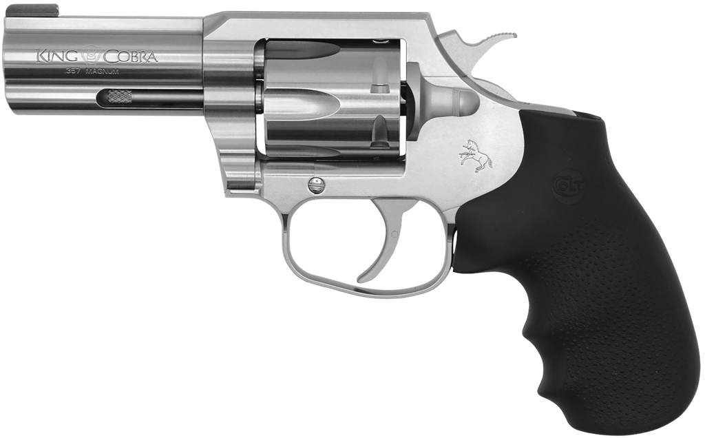 COLT MFG KCOBRASB3BB KING COBRA *CA COMPLIANT 357 MAG 6 SHOT 3" BRUSHED STAINLESS STEEL FRAME, CYLINDER & FRAME FRAME, BLACK HOGUE RUBBER W/FINGER GROOVES GRIP 1