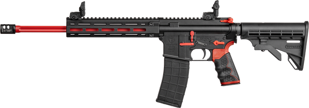 TIPPMANN ARMS A101111 M4 REDLINE MSR 22 LR 25+1 16" RED PARKERIZED FLUTED THREADED BARREL, MATTE BLACK/RED ALUMINUM RECEIVER W/PICATINNY RAIL, M-LOK HANDGUARD, BLACK ADJ CAR15 POLYMER STOCK, RED/BLACK 1