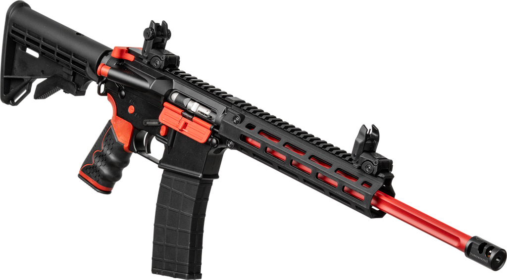 TIPPMANN ARMS A101111 M4 REDLINE MSR 22 LR 25+1 16" RED PARKERIZED FLUTED THREADED BARREL, MATTE BLACK/RED ALUMINUM RECEIVER W/PICATINNY RAIL, M-LOK HANDGUARD, BLACK ADJ CAR15 POLYMER STOCK, RED/BLACK 2