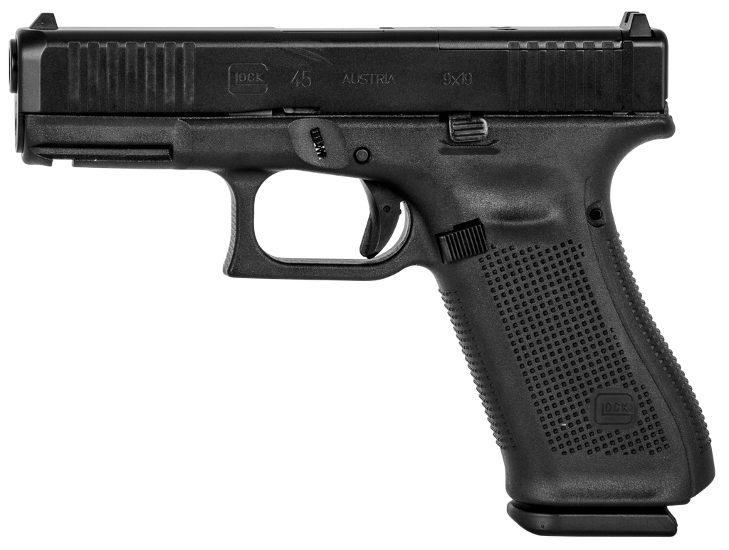 GLOCK PA455S203MOS G45 GEN5 COMPACT MOS 9MM LUGER 4.02" 17+1 BLACK BLACK NDLC STEEL WITH FRONT SERRATIONS & MOS CUTS SLIDE BLACK ROUGH TEXTURE INTERCHANGEABLE BACKSTRAPS GRIP 1