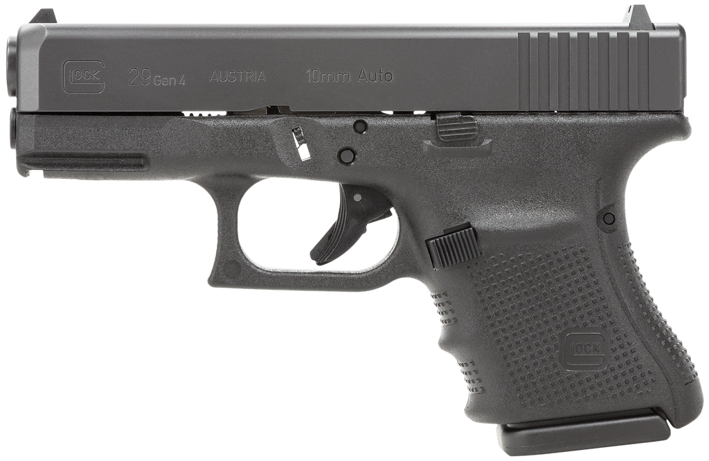 GLK29 GLOCK PG2950201 G29 GEN4 SUBCOMPACT 10MM AUTO  3.78" BARREL 10+1,  BLACK FRAME & STEEL SLIDE, FINGER GROOVED ROUGH TEXTURE GRIP, MODULAR BACKSTRAP, REVERSIBLE MAG. CATCH, SAFE ACTION TRIGGER 1