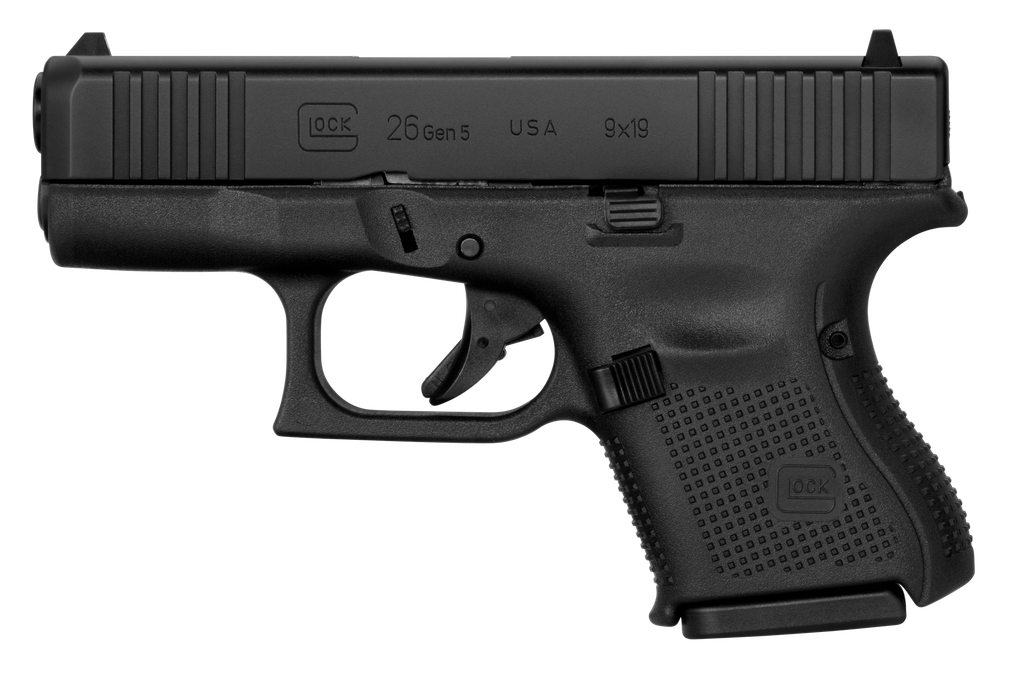 GLK26 GLOCK UA265S201 G26 GEN5 SUB-COMPACT 9MM LUGER 10+1 3.43" BLACK GMB BARREL, BLACK NDLC SERRATED SLIDE, BLACK POLYMER FRAME, BLACK TEXTURED W/INTERCHANGEABLE BACKSTRAP GRIP, AMBIDEXTROUS, USA MADE 1