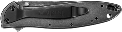 KERSHAW 1660BLKW LEEK  3" FOLDING DROP POINT PLAIN BLACK DLC 14C28N STEEL BLADE BLACKWASH 410 STAINLESS STEEL HANDLE INCLUDES POCKET CLIP 2