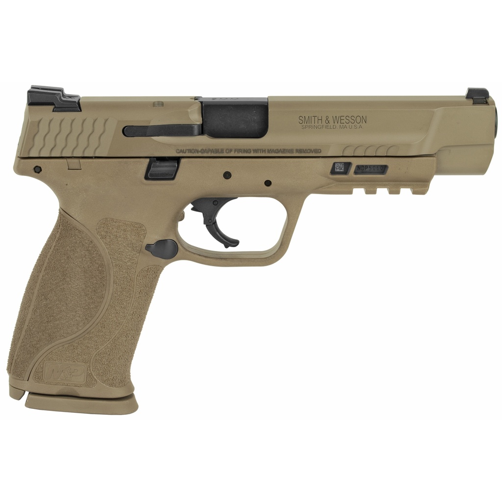 SMITH & WESSON 11989 M&P M2.0 9MM LUGER 5" 17+1 FLAT DARK EARTH FLAT DARK EARTH ARMORNITE STAINLESS STEEL FLAT DARK EARTH INTERCHANGEABLE BACKSTRAP GRIP NO MANUAL SAFETY