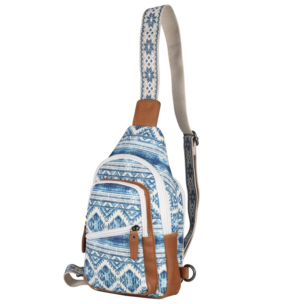 Lady Conceal Indie Canvas Concealed Carry Sling, Blue Aztec 2