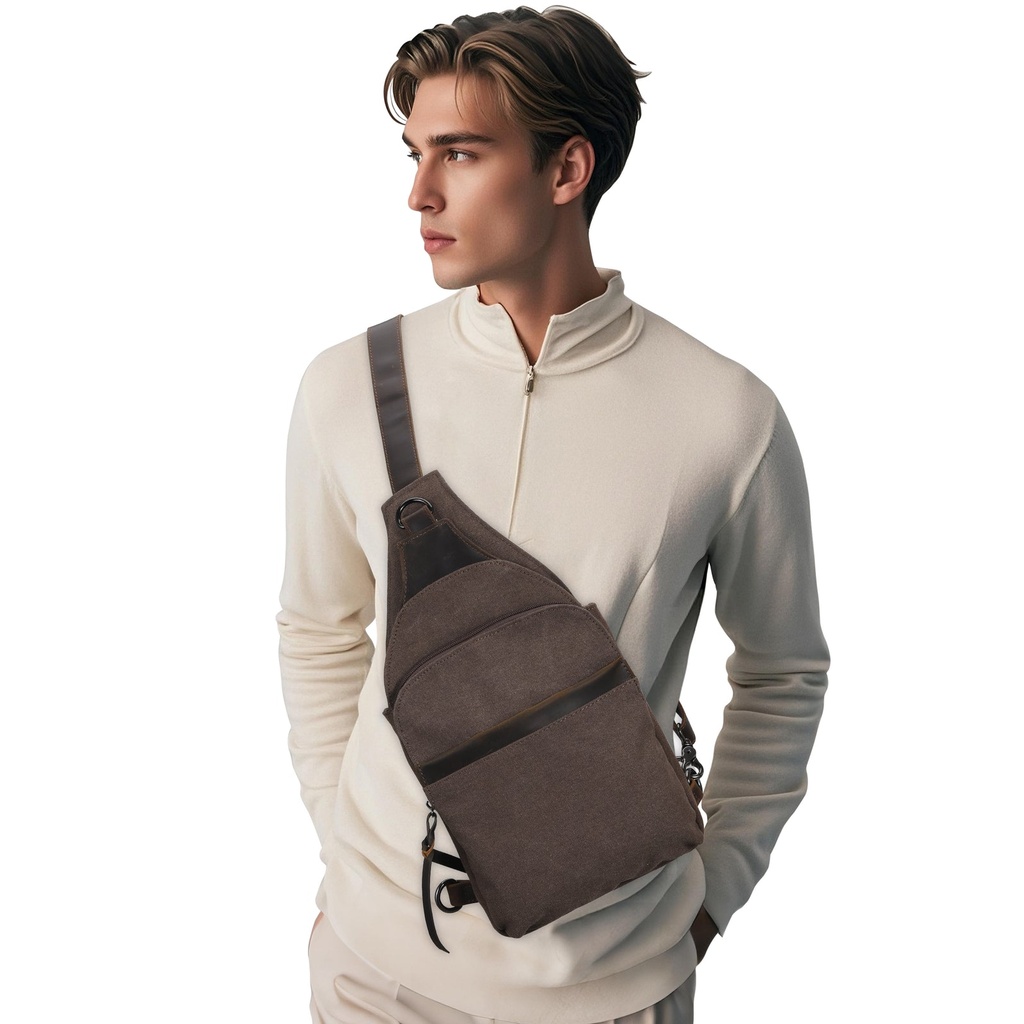 Lady Conceal Dakota Large Canvas Concealed Carry Sling, Dark Brown 1
