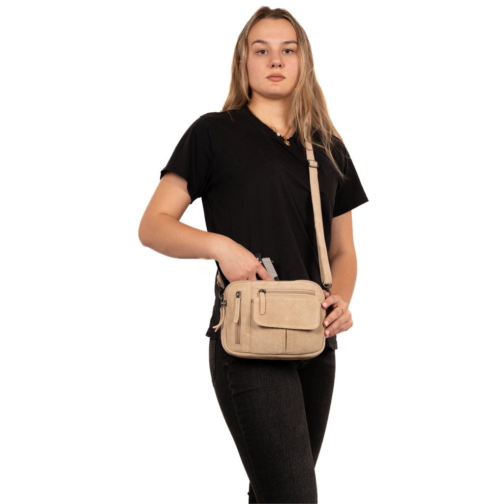 Lady Conceal Hadley Suede Concealed Carry Crossbody, Sand 1