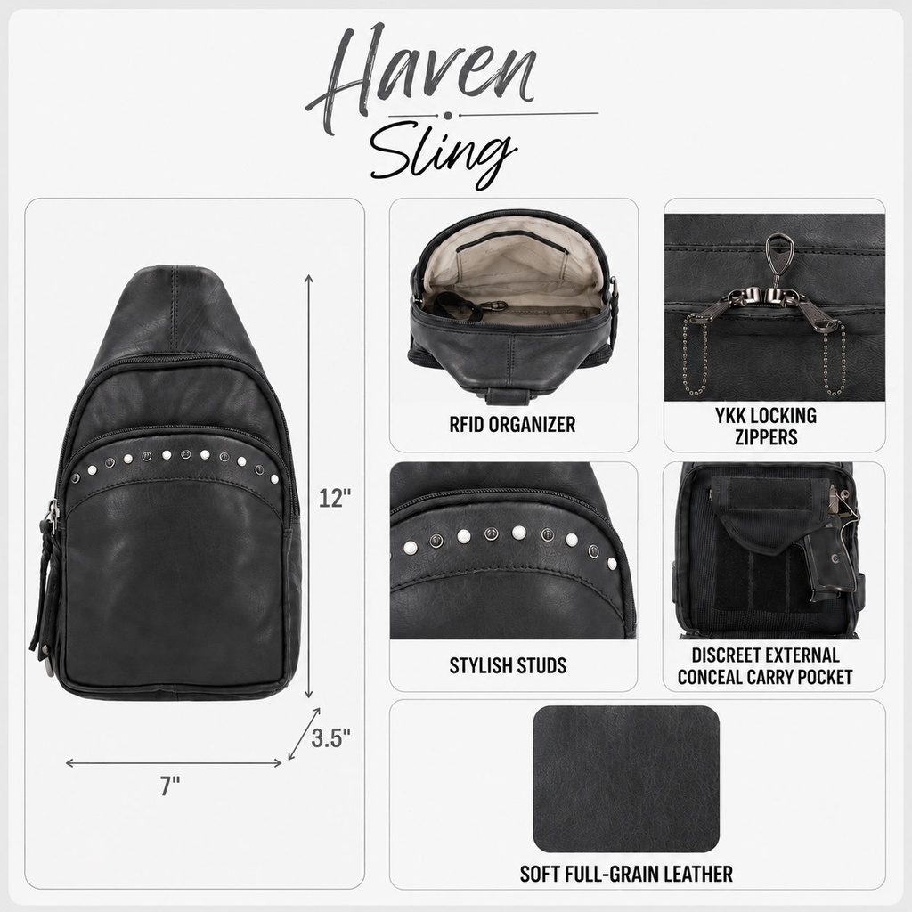 Lady Conceal Haven Leather Concealed Carry Sling Backpack, Black 2