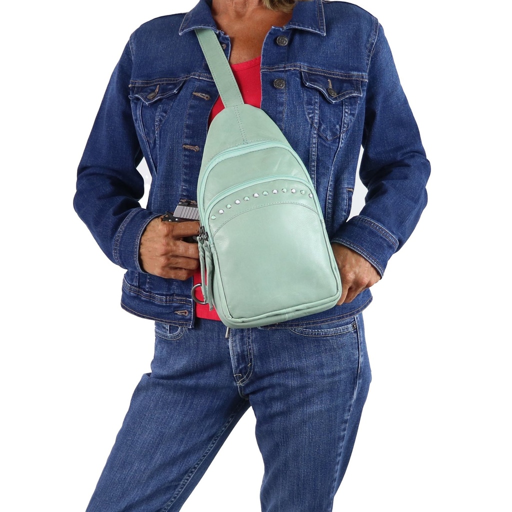 Lady Conceal Haven Leather Concealed Carry Sling Backpack, Mint 2