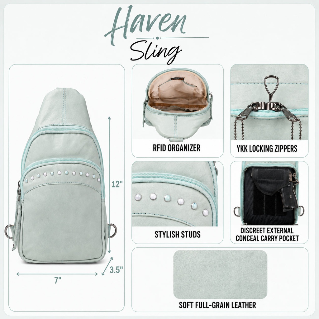 Lady Conceal Haven Leather Concealed Carry Sling Backpack, Mint 3