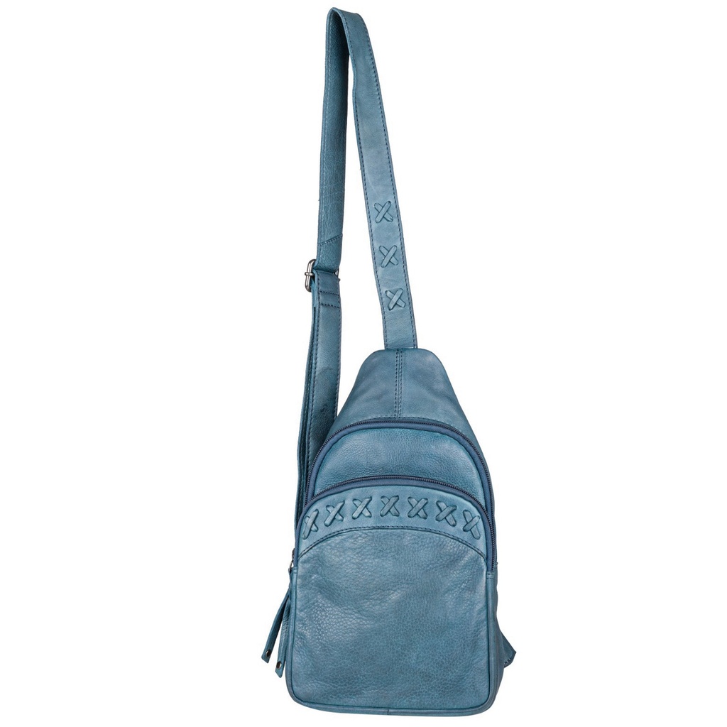 Lady Conceal Taylor Leather Concealed Carry Sling Backpack, Blue 2