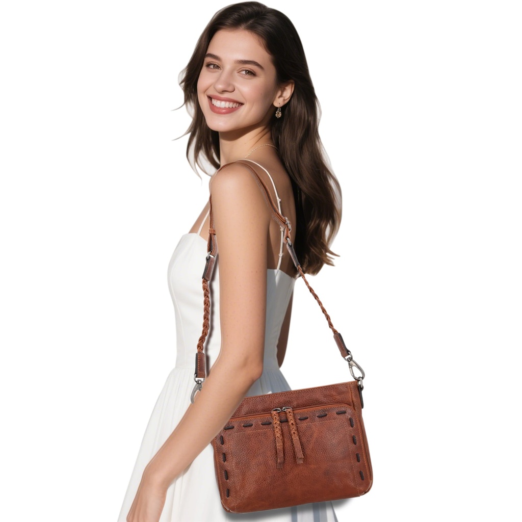 Lady Conceal Zoe Buffalo Leather Concealed Carry Crossbody, Cognac 1