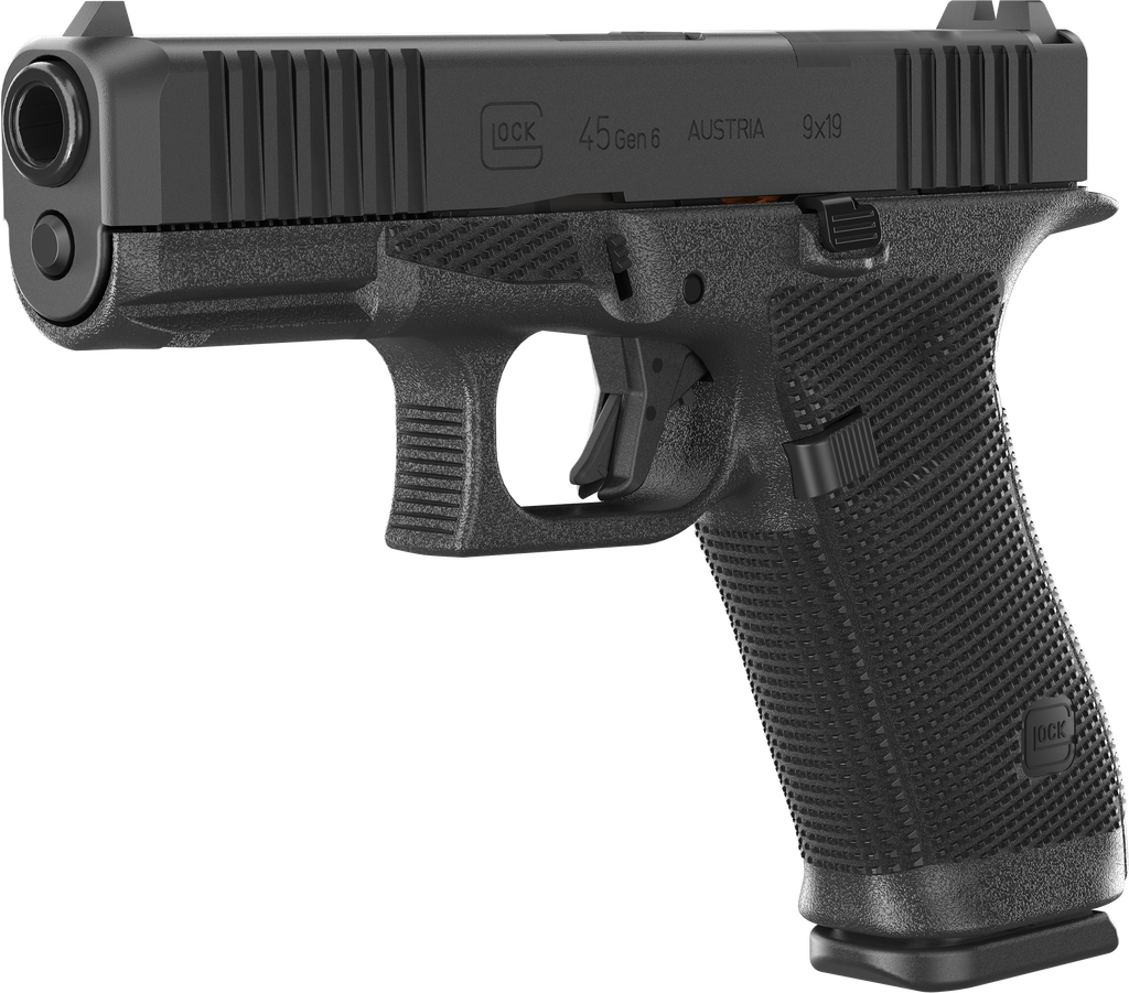 GLK45 GLOCK P64550203 G45 GEN6 CROSSOVER FRAME 9MM LUGER 17+1 4.02" BLACK GMB BARREL, BLACK NDLC STEEL OPTIC READY/SERRATED SLIDE, BLACK POLYMER FRAME W/ACCESSORY RAIL, INTERCHANGEABLE BACKSTRAP GRIP 2