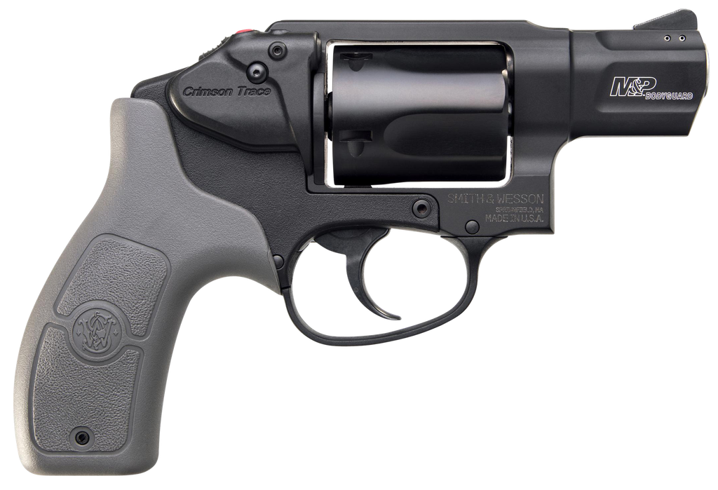 SMITH & WESSON 12056 M&P BODYGUARD *CA COMPLAINT 38 S&W SPL +P 5 SHOT 1.88" BLACK PVD BARREL/CYLINDER, BLACK ALUMINUM J-FRAME, GRAY POLYMER GRIP, INCLUDES CRIMSON TRACE RED LASER 1