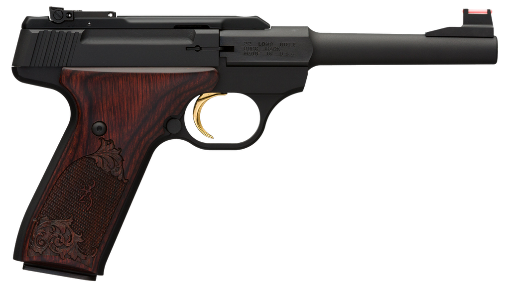 [PROD26-00079] BROWNING 051519490 BUCK MARK CHALLENGE 22 LR 10+1 5.50" POLISHED FLATS STEEL BARREL, MATTE BLACK SERRATED SLIDE & ALUMINUM FRAME, ENGRAVED ROSEWOOD GRIP