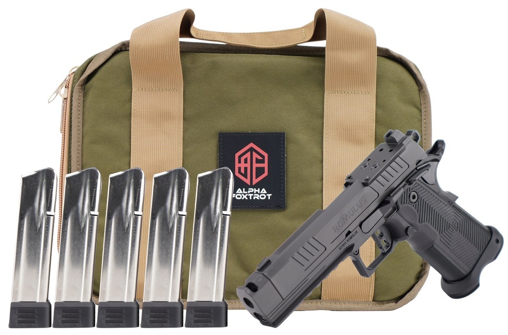 [PROD26-00081] ALPHA FOXTROT AA39X1CIG-XDBK20-PROM AF1911 ROMULUS PROMO 9MM LUGER 20+1 4.25" BLACK BULL RAMPED COMPENSATED BARREL, POLISHED DLC STAINLESS STEEL OPTIC READY/SERRATED SLIDE & FRAME W/BEAVERTAIL & PICAT