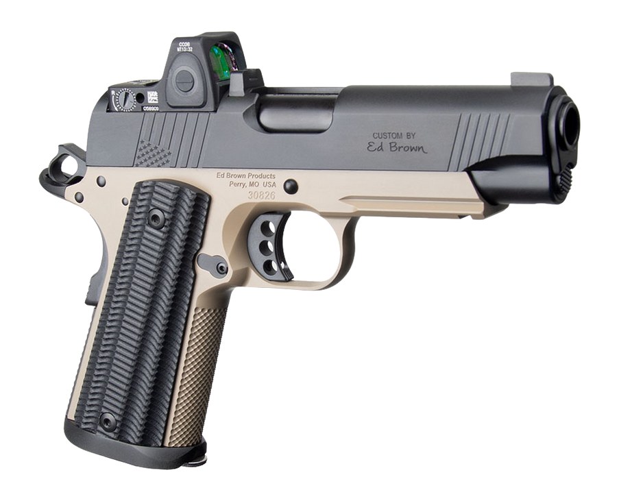 [PROD26-00096] ED BROWN  SPECIAL FORCES COMMANDER SOCOM W/OPTIC 45 ACP 7+1 4.25" BLACK NITRIDE BARREL, BLACK GEN4 STAINLESS STEEL SERRATED W/OPTIC SLIDE, FLAT DARK EARTH GEN4 STAINLESS STEEL FRAME W/ACCESSORY RAIL,