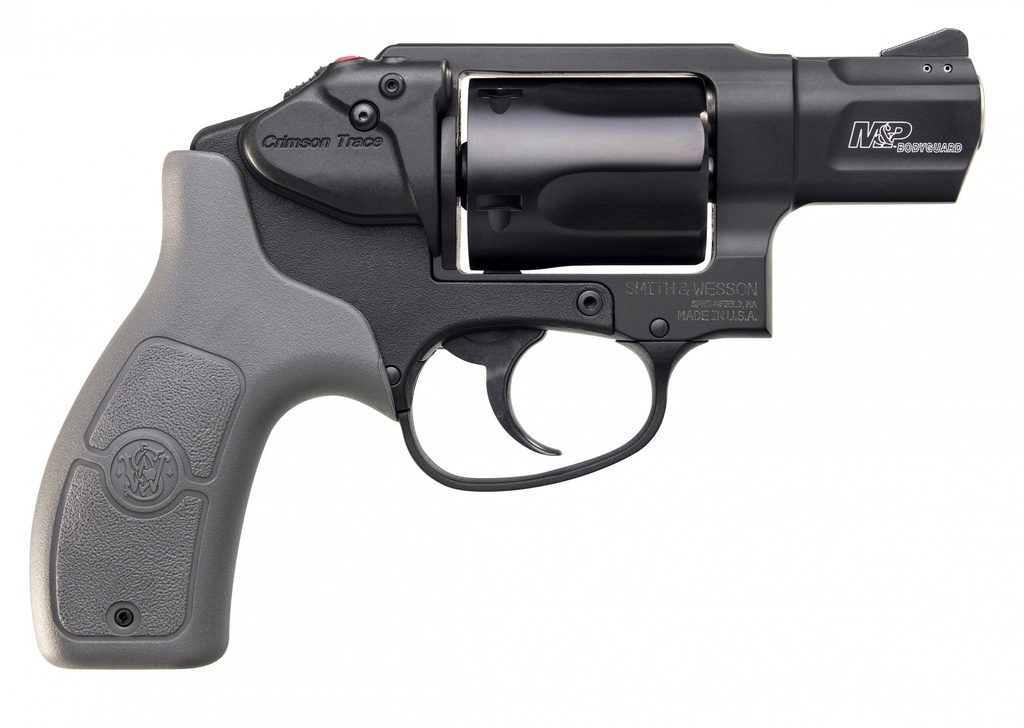 [18605] SMITH & WESSON 12056 M&P BODYGUARD *CA COMPLAINT 38 S&W SPL +P 5 SHOT 1.88" BLACK PVD BARREL/CYLINDER, BLACK ALUMINUM J-FRAME, GRAY POLYMER GRIP, INCLUDES CRIMSON TRACE RED LASER