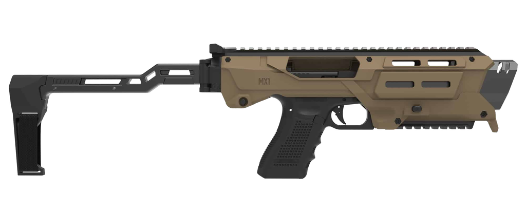 [18493] META TACTICAL LLC MX1-PS-TN MX-1 CONVERSION KIT COMPATIBLE W/GLOCK, TAN ALUMINUM FRAME W/M-LOK & PICATINNY RAIL, BLACK POLYMER FOLDING STABILIZER