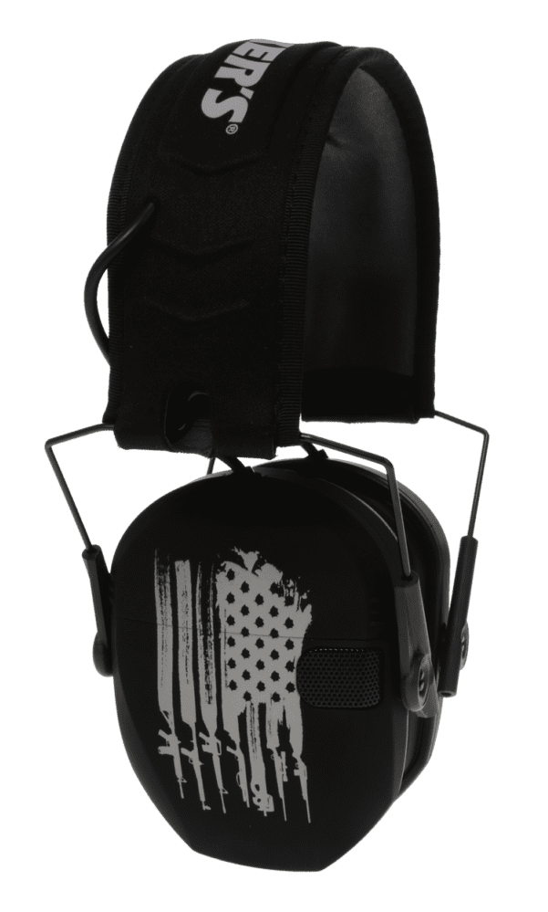 [18231] WALKER'S WPRSEMFSFLG RAZOR SLIM ELECTRONIC FREEDOM MUFF 23 DB OVER THE HEAD BLACK W/DISTRESSED U.S FLAG POLYMER