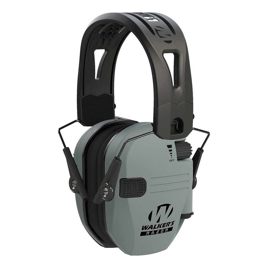 Walker's Gwprsemrhbgy Razor Tacti-Grip 23 dB Over the Head Battleship Gray/Black Polymer