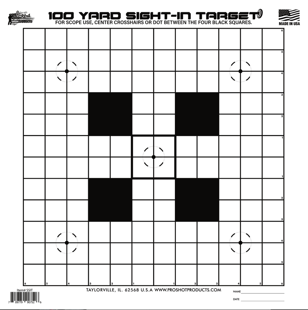 [17919] PRO-SHOT SSIT12PK  SIGHT-IN HANGING HEAVY PAPER 100YDS 14" X 14" BLACK/WHITE 12 PACK