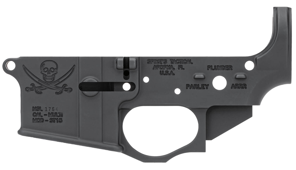 [17502] SPIKES STLS016 CALICO JACK STRIPPED LOWER RECEIVER MULTI-CALIBER 7075-T6 ALUMINUM BLACK ANODIZED FOR AR-15