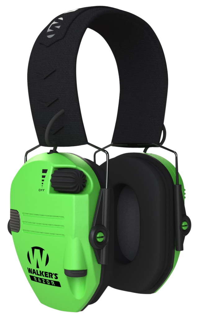 WALKER'S GWPRSEMHVG RAZOR SLIM ELECTRONIC MUFF 23 DB OVER THE HEAD HI-VIZ GREEN/BLACK POLYMER