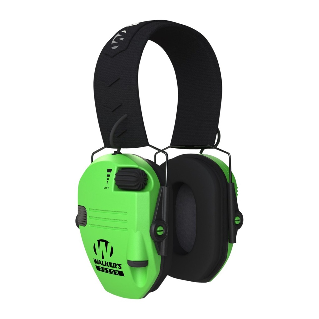 [17344] WALKER'S GWPRSEMHVG RAZOR SLIM ELECTRONIC MUFF 23 DB OVER THE HEAD HI-VIZ GREEN/BLACK POLYMER