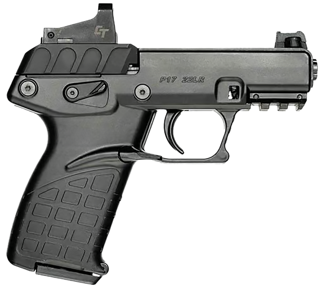 KEL-TEC P17BBLKRD P17 W/OPTIC BUNDLE COMPACT FRAME 22 LR 16+1 3.80" BLACK STEEL BARREL, BLACK SERRATED SLIDE, BLACK POLYMER FRAME W/PICATINNY RAIL, TEXTURED GRIP, CRIMSON TRACE RED DOT, AMBIDEXTROUS