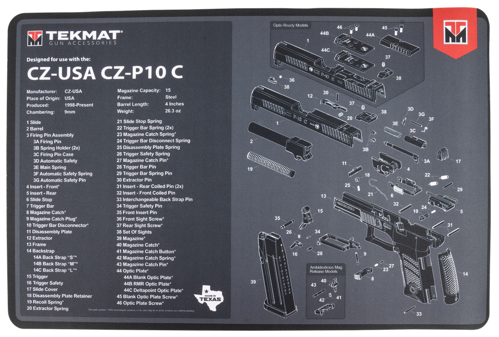 [16604] TEKMAT TEKR17CZP10C CZ P-10C CLEANING MAT BLACK/GRAY RUBBER 11"X17" CZ P-10C PARTS DIAGRAM